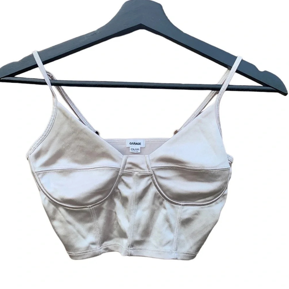 GARAGE women's xs metallic silky satin crop top bustier